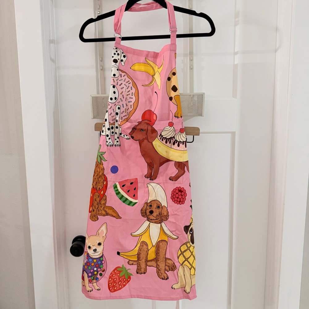 Uncommon Goods Pink Pupperlicious Dessert Dog Cotton Apron NEW Baker Whimsical